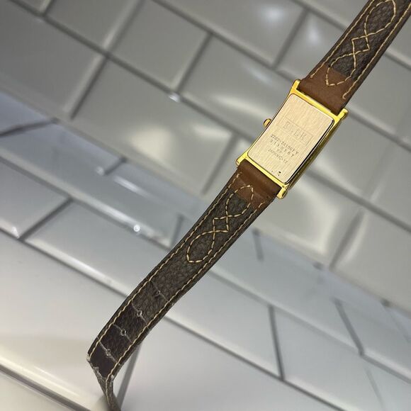 Elle White Dial oldβTONE Rectangle Case Brown Leather Band Watch - Picture 7 of 8